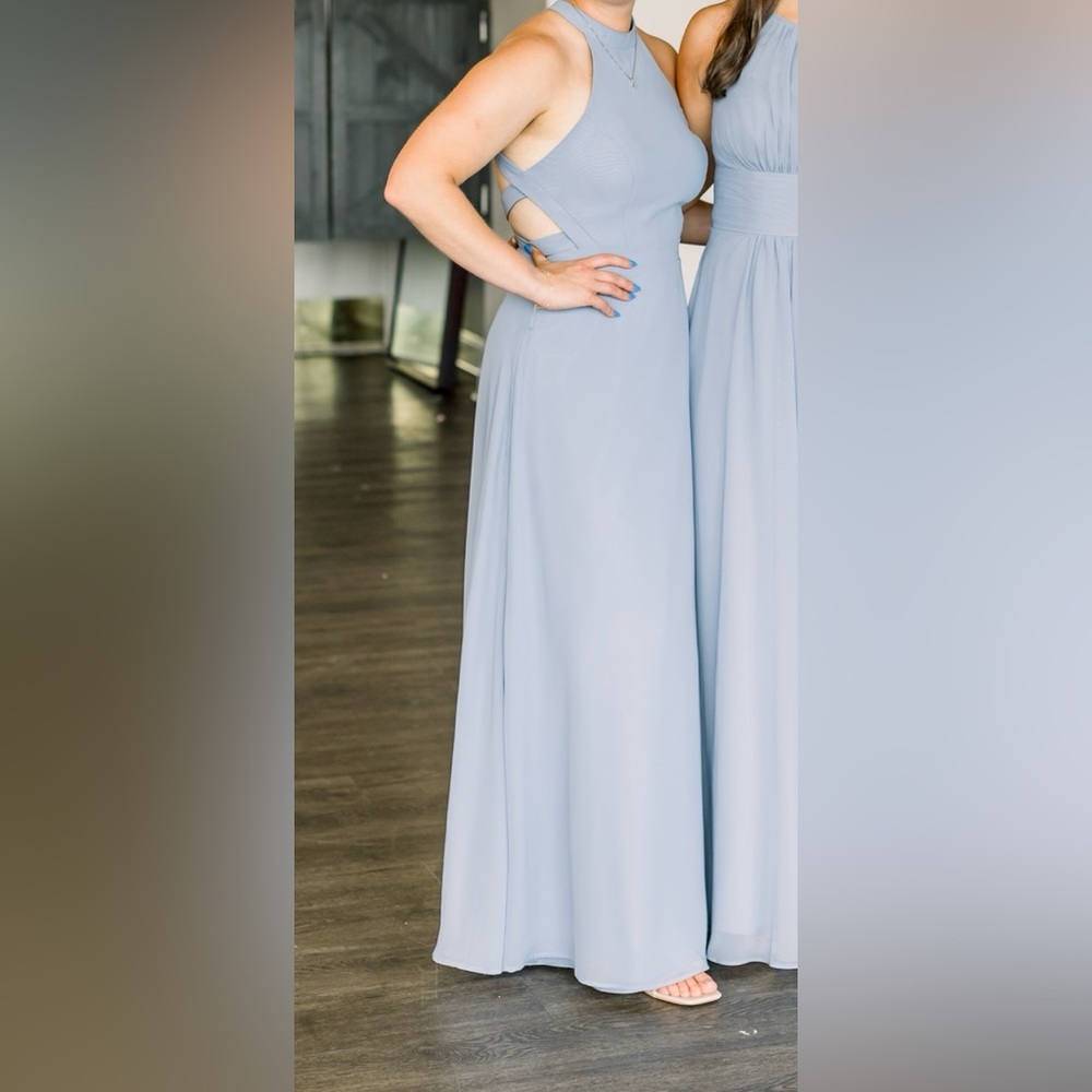 Azazie Clarice - Dusty Blue A-Line Halter Chiffon Dress